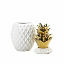 Coupon 🛒 13.5" Gold Topped Porcelain Pineapple Jar by Zingz & Thingz ❤️ -Zingz and Thingz Shop D296921S 3
