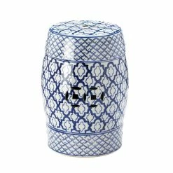 Deals 🔔 16.25" Blue & White Ceramic Decorative Stool by Zingz & Thingz 😀