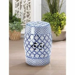 Deals 🔔 16.25" Blue & White Ceramic Decorative Stool by Zingz & Thingz 😀 -Zingz and Thingz Shop D297124S 3