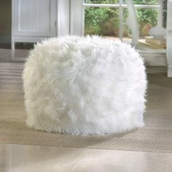 Best deal 🎉 12" Fuzzy White Ottoman Pouf by Zingz & Thingz 😍 -Zingz and Thingz Shop D297148S 5