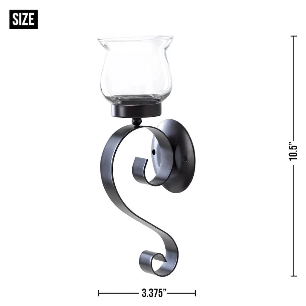 Hot Sale β€οΈ 10.5" Black Rustic Iron and Glass Scrolling Candle Holder Wall Sconce by Zingz & Thingz π 5 Hot Sale β€οΈ 10.5" Black Rustic Iron and Glass Scrolling Candle Holder Wall Sconce by Zingz & Thingz π - Image 3