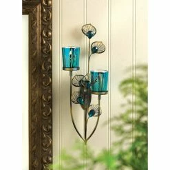 Flash Sale ❤️ 14.5" Peacock Plume Candle Wall Sconce by Zingz & Thingz 👏 -Zingz and Thingz Shop D297203S 2