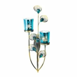 Flash Sale ❤️ 14.5" Peacock Plume Candle Wall Sconce by Zingz & Thingz 👏 -Zingz and Thingz Shop D297203S 5