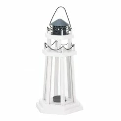 Best Pirce β¨ 12.25" White Wooden Lighthouse Hanging Candle Lantern with Chain Detailing by Zingz & Thingz β¨