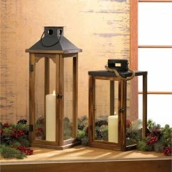 Budget 🎁 22.25" Simple Metal Top Wooden Lantern by Zingz & Thingz ❤️ -Zingz and Thingz Shop D297349S 4