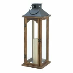 Budget 🎁 22.25" Simple Metal Top Wooden Lantern by Zingz & Thingz ❤️ -Zingz and Thingz Shop D297349S 5
