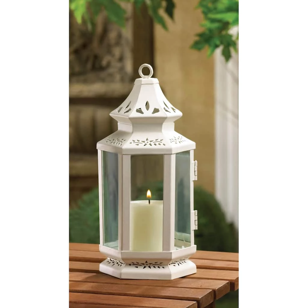 Best Pirce π 8" White Metal Victorian Lantern with Floral Cutouts by Zingz & Thingz π― 4 Best Pirce π 8" White Metal Victorian Lantern with Floral Cutouts by Zingz & Thingz π― - Image 2