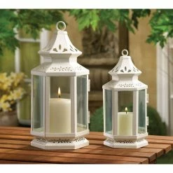 New 🎉 10.5" White Metal Victorian Lantern with Floral Cutouts by Zingz & Thingz 🎉 -Zingz and Thingz Shop D297460S 3