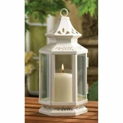 New 🎉 10.5" White Metal Victorian Lantern with Floral Cutouts by Zingz & Thingz 🎉 -Zingz and Thingz Shop D297460S 4
