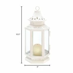 New 🎉 10.5" White Metal Victorian Lantern with Floral Cutouts by Zingz & Thingz 🎉 -Zingz and Thingz Shop D297460S 5