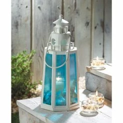 Outlet 👍 10" Ocean Blue Lighthouse Candle Lantern by Zingz & Thingz 💯 -Zingz and Thingz Shop D297509S 3