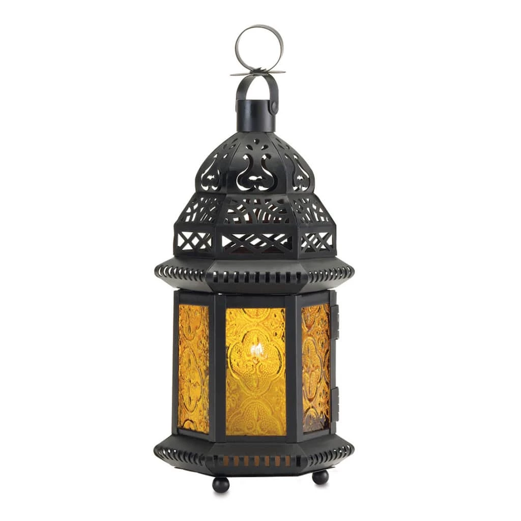 Coupon π 10" Black Moroccan Style Hanging Candle Lantern with Etched Yellow Glass by Zingz & Thingz π₯° 3 Coupon π 10" Black Moroccan Style Hanging Candle Lantern with Etched Yellow Glass by Zingz & Thingz π₯°