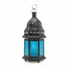 Cheapest 🥰 10" Black Moroccan Style Hanging Candle Lantern with Etched Blue Glass by Zingz & Thingz 😀
