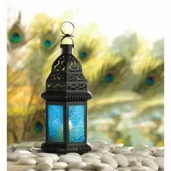 Cheapest 🥰 10" Black Moroccan Style Hanging Candle Lantern with Etched Blue Glass by Zingz & Thingz 😀 -Zingz and Thingz Shop D297530S 5