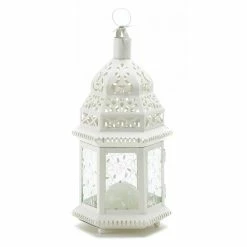 Deals π₯° 12" White Moroccan Style Hanging Candle Lantern with Etched Floral Glass by Zingz & Thingz π§¨