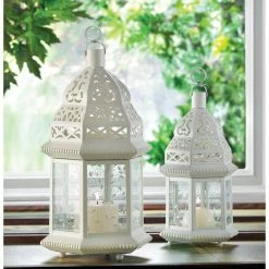 Cheapest 🎁 15" White Metal Moroccan Style Hanging Candle Lantern with Etched Floral by Zingz & Thingz 🌟 -Zingz and Thingz Shop D297552S 5
