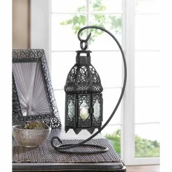 Budget ✨ 13" Curled Metal Stand with Black Moroccan Candle Lantern by Zingz & Thingz 🌟 -Zingz and Thingz Shop D297554S 2