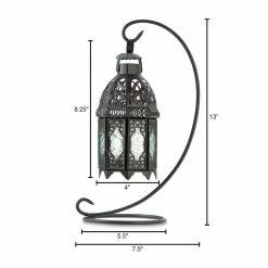 Budget ✨ 13" Curled Metal Stand with Black Moroccan Candle Lantern by Zingz & Thingz 🌟 -Zingz and Thingz Shop D297554S 3