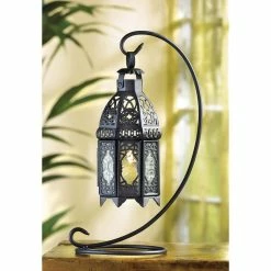 Budget ✨ 13" Curled Metal Stand with Black Moroccan Candle Lantern by Zingz & Thingz 🌟 -Zingz and Thingz Shop D297554S 5