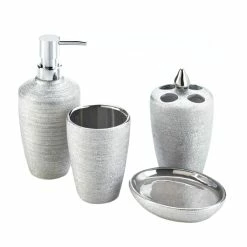 Cheap ❤️ Silver Shimmer Bath Accessory Set by Zingz & Thingz 🥰