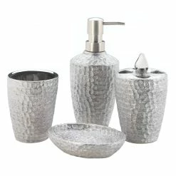 Discount 🌟 Hammered Silver Texture Bath Accessories Set by Zingz & Thingz 🔔