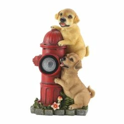 Brand new 😍 12" 🦮 Dogs & Fire Hydrant Solar Statue by Zingz & Thingz ✔️