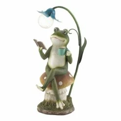Brand new 🤩 15.5" Frog Reading on Mushroom Solar Statue by Zingz & Thingz ❤️