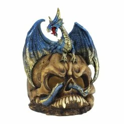 Budget 🧨 7" Blue Dragon Atop Light-Up LED Skull Statue by Zingz & Thingz ✨